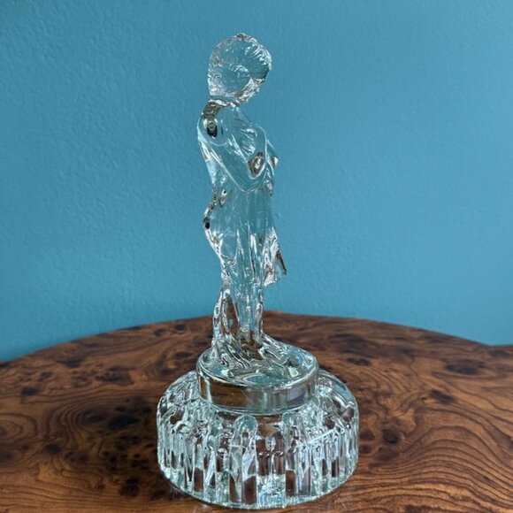 Vintage Cambridge Glass 8" Crystal Clear Draped Lady Figural Flower Frog 10 Hole - Picture 3 of 10